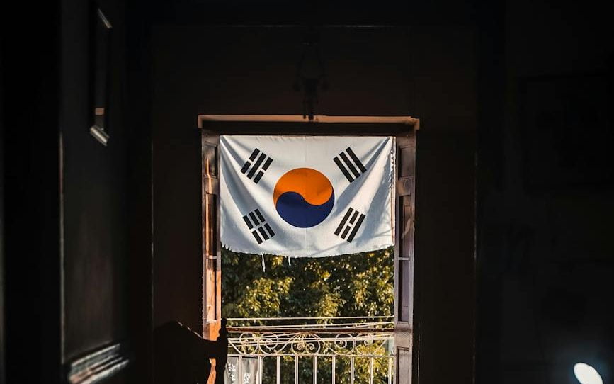 flag hanging by a door
