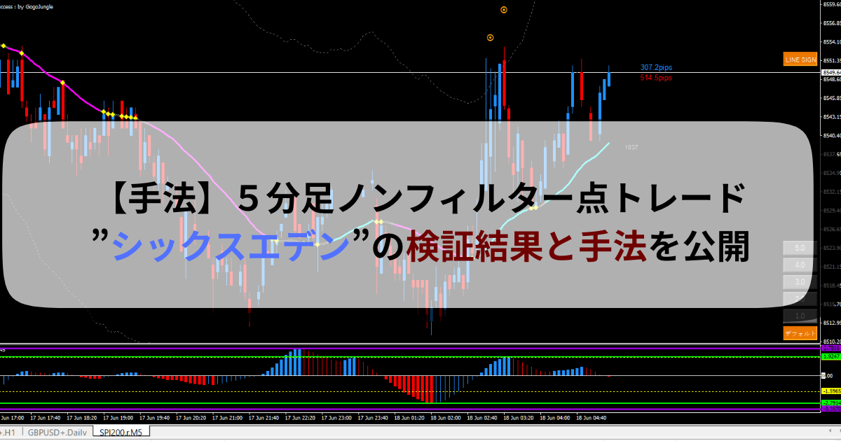 【手法】５分足ノンフィルター点トレード”シックスエデン”の検証結果と手法を公開